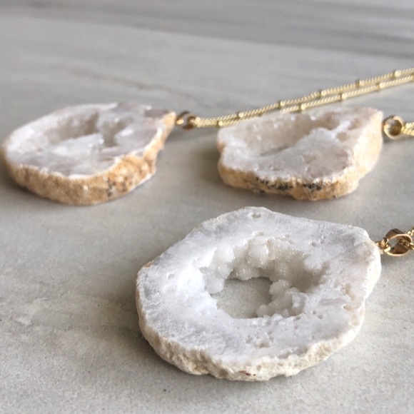 Geode Slice 14k Gold Boho Necklace - Picture 2 of 8